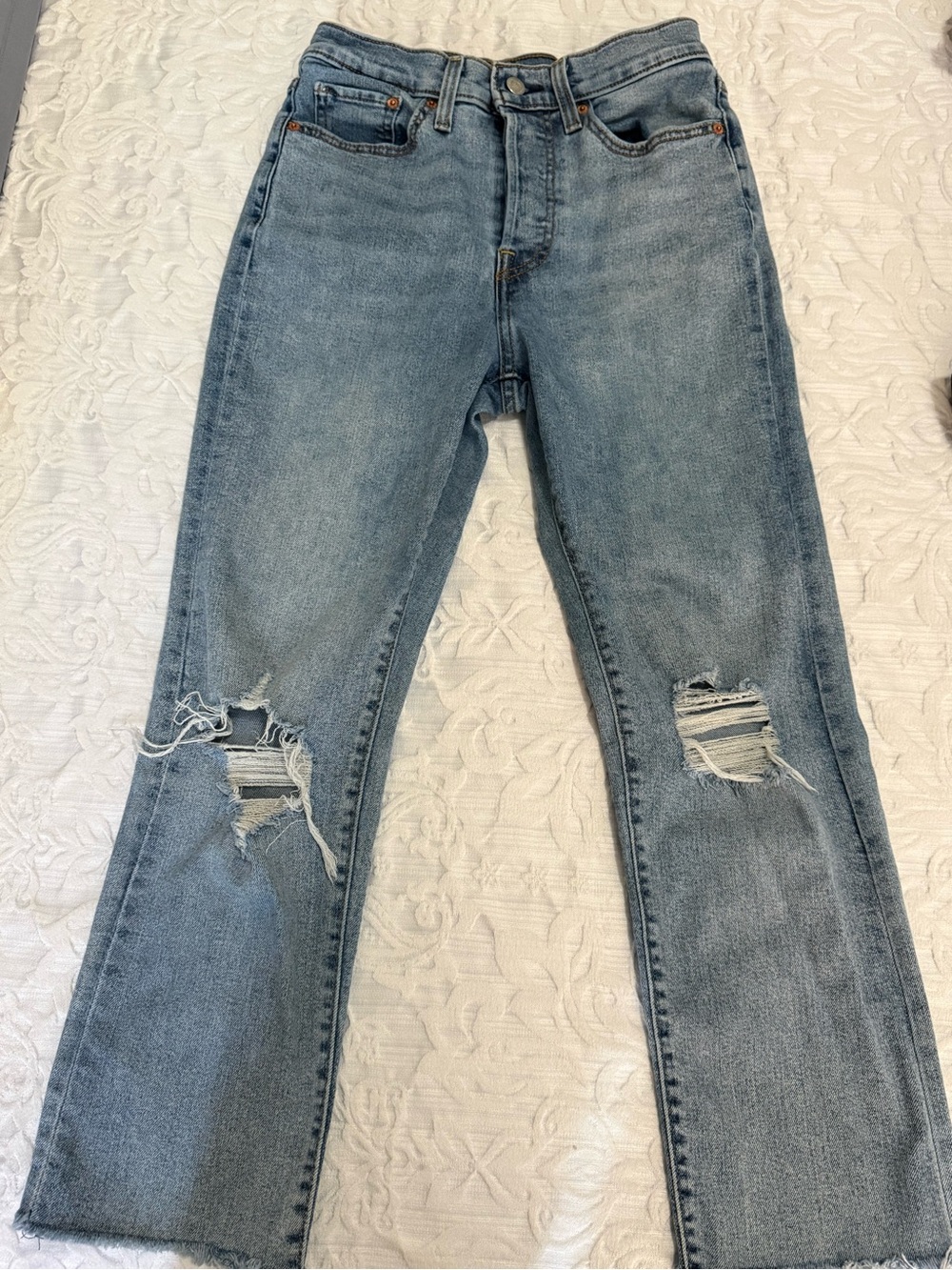 Levi’s Light Wash Distressed Straight-Leg Jeans